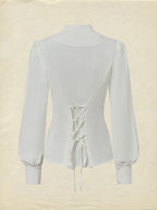 Linen Shirt, Long Sleeves,  Plain, Lace, French Vintage, White