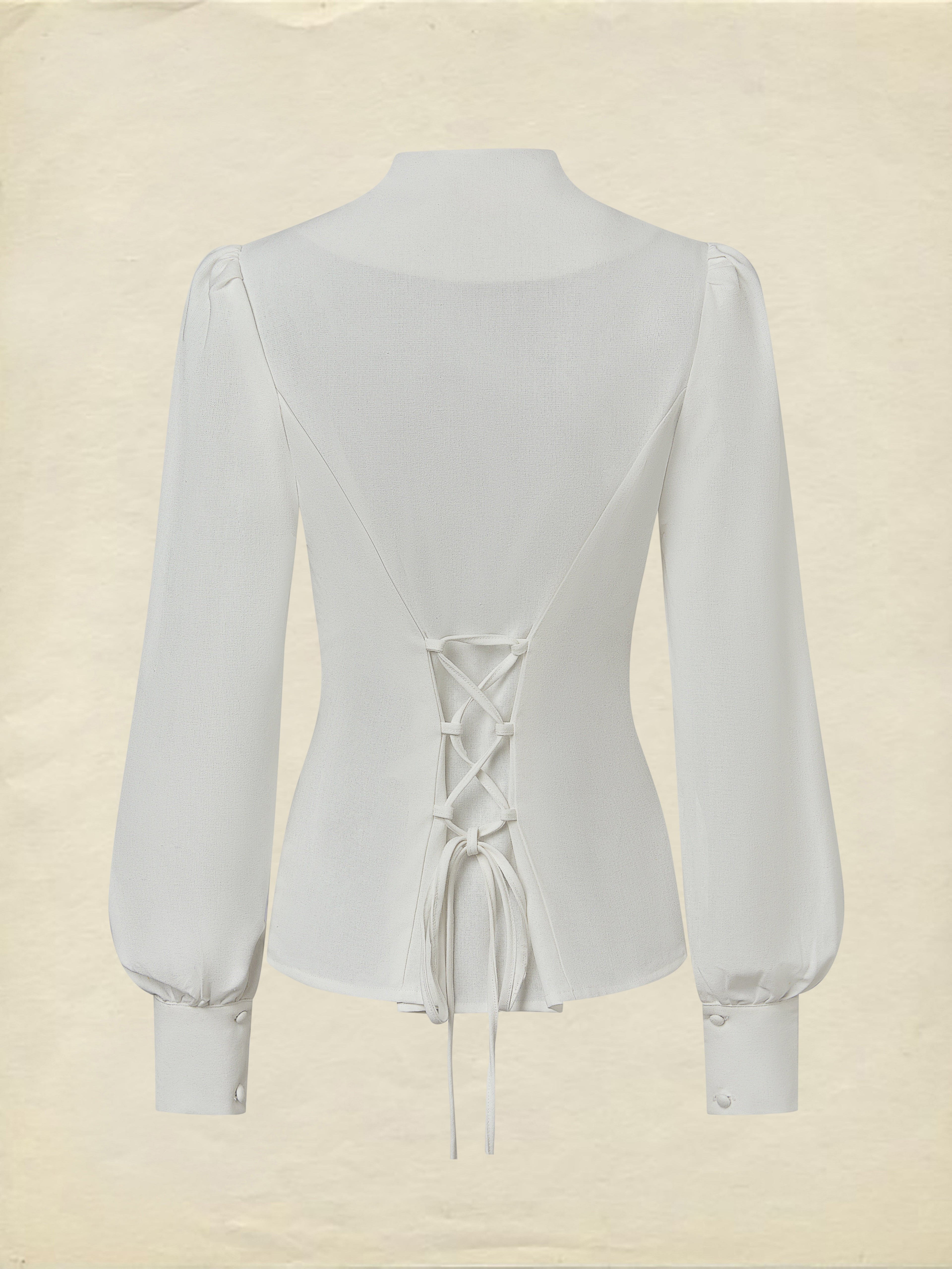 Linen Shirt, Long Sleeves,  Plain, Lace, French Vintage, White