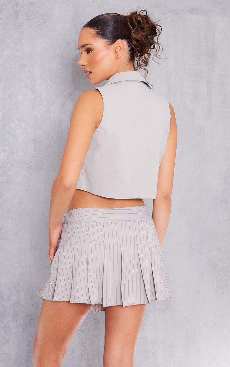Light Grey Stretch Woven Collar Detail Waist Coat