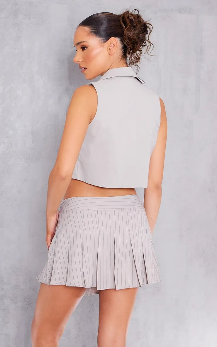 Light Grey Stretch Woven Collar Detail Waist Coat