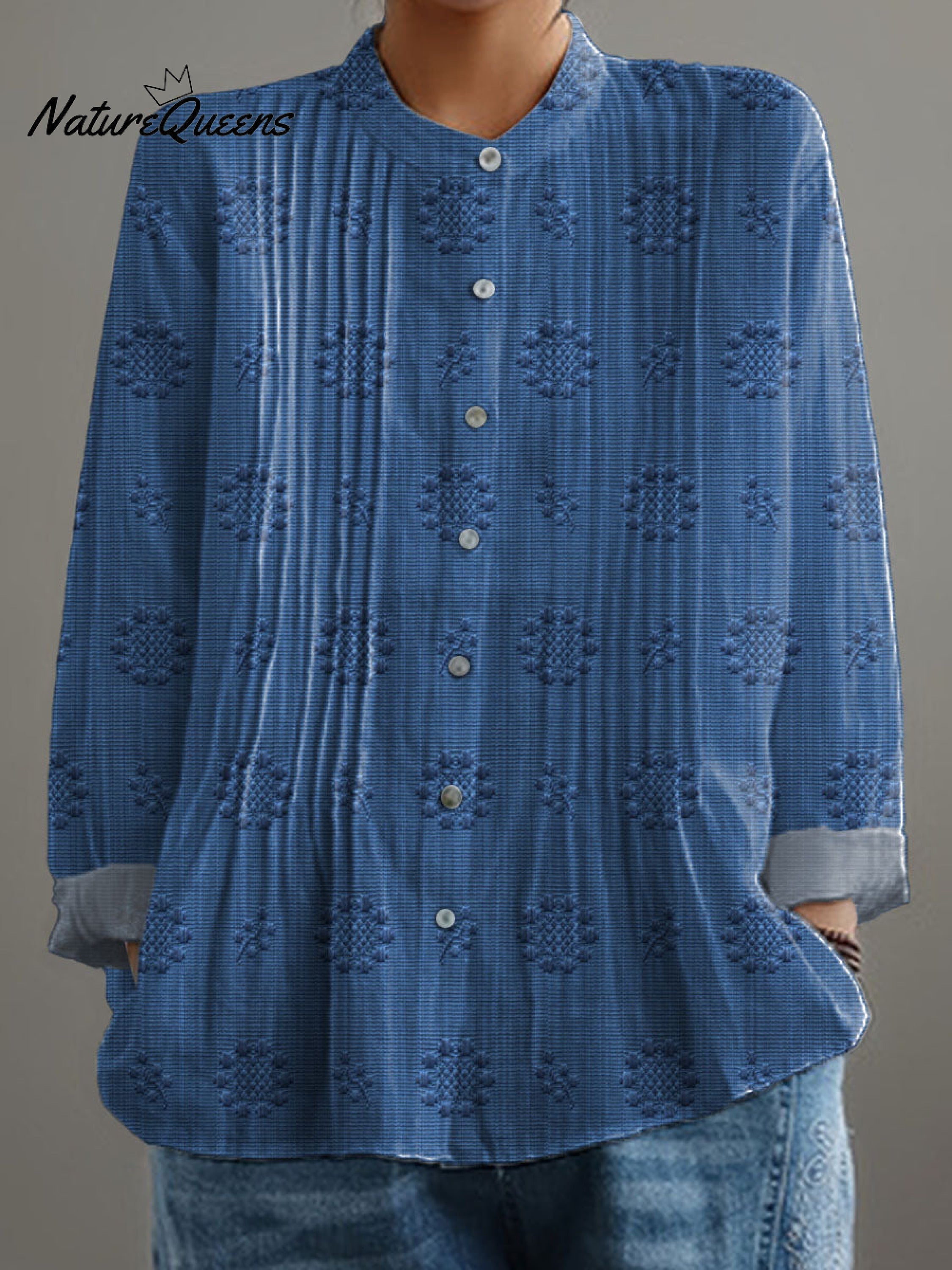 Women's Vintage Floral Art Print Casual Cotton And Linen Shirt