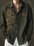 Men's Japanese Bamboo Golden Embroidered Linen Shirt