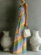 Artistic Striped Print Resort-style Two-piece Set