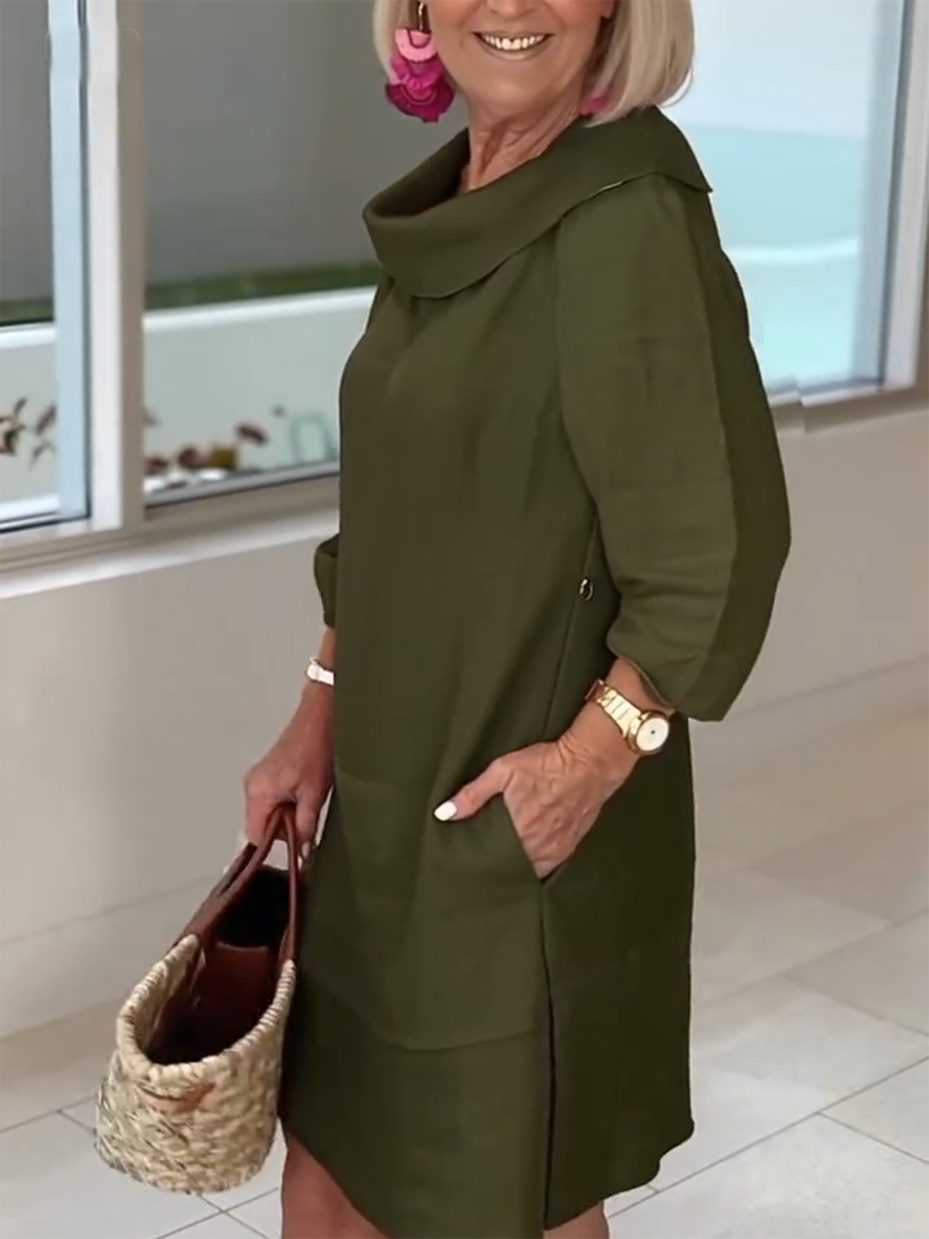 Cotton Pile Collar 3/4 Sleeve DressCottonPile Collar 3/4 Sleeve Dress