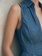 Tencel Denim Sleeveless Corset Waist Midi Dress