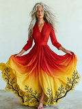 Embroidered Retro Loose Embroidered Printed Contrast Color Dress5117
