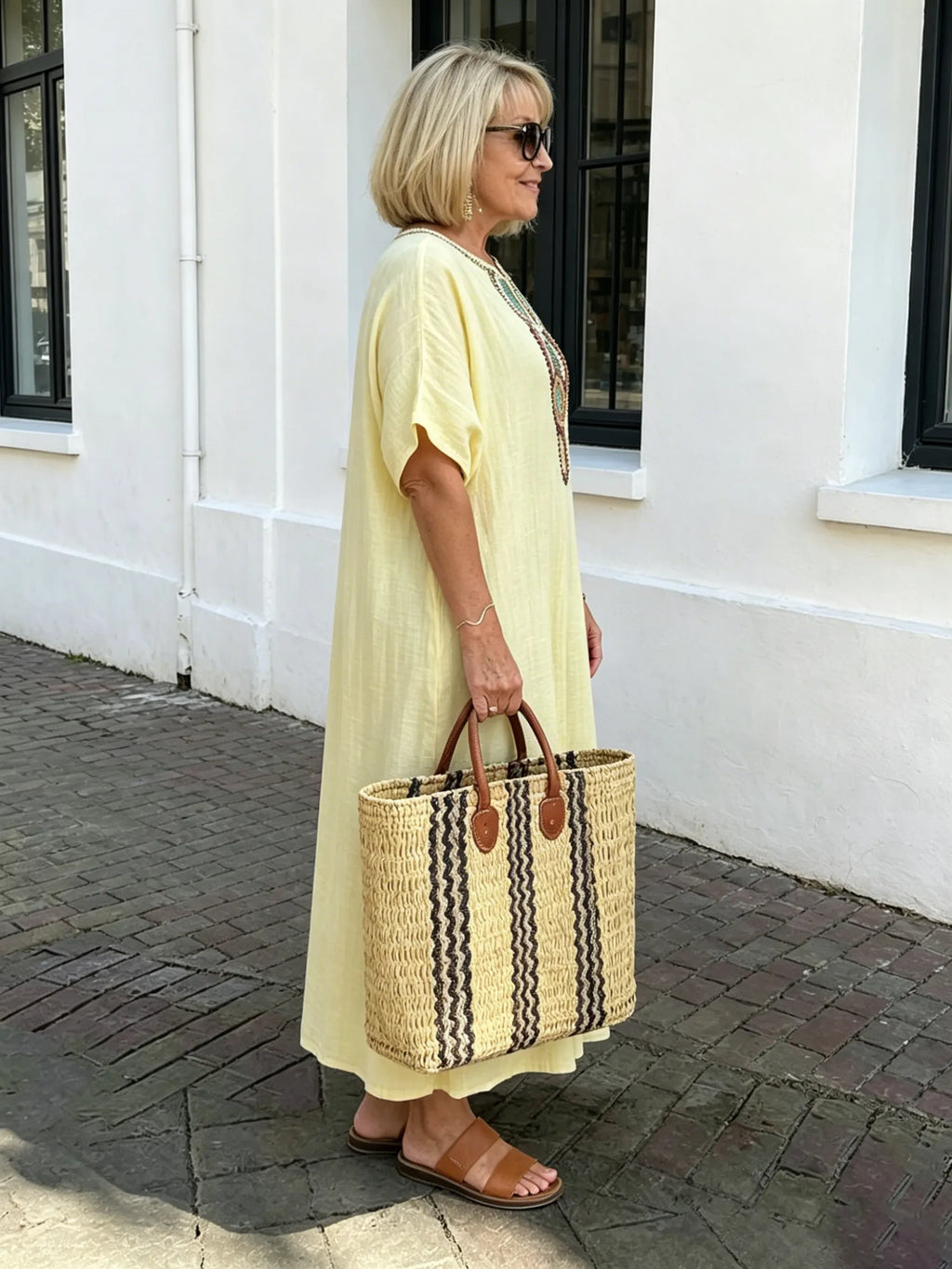 Cotton and Linen Embroidered Split Dress
