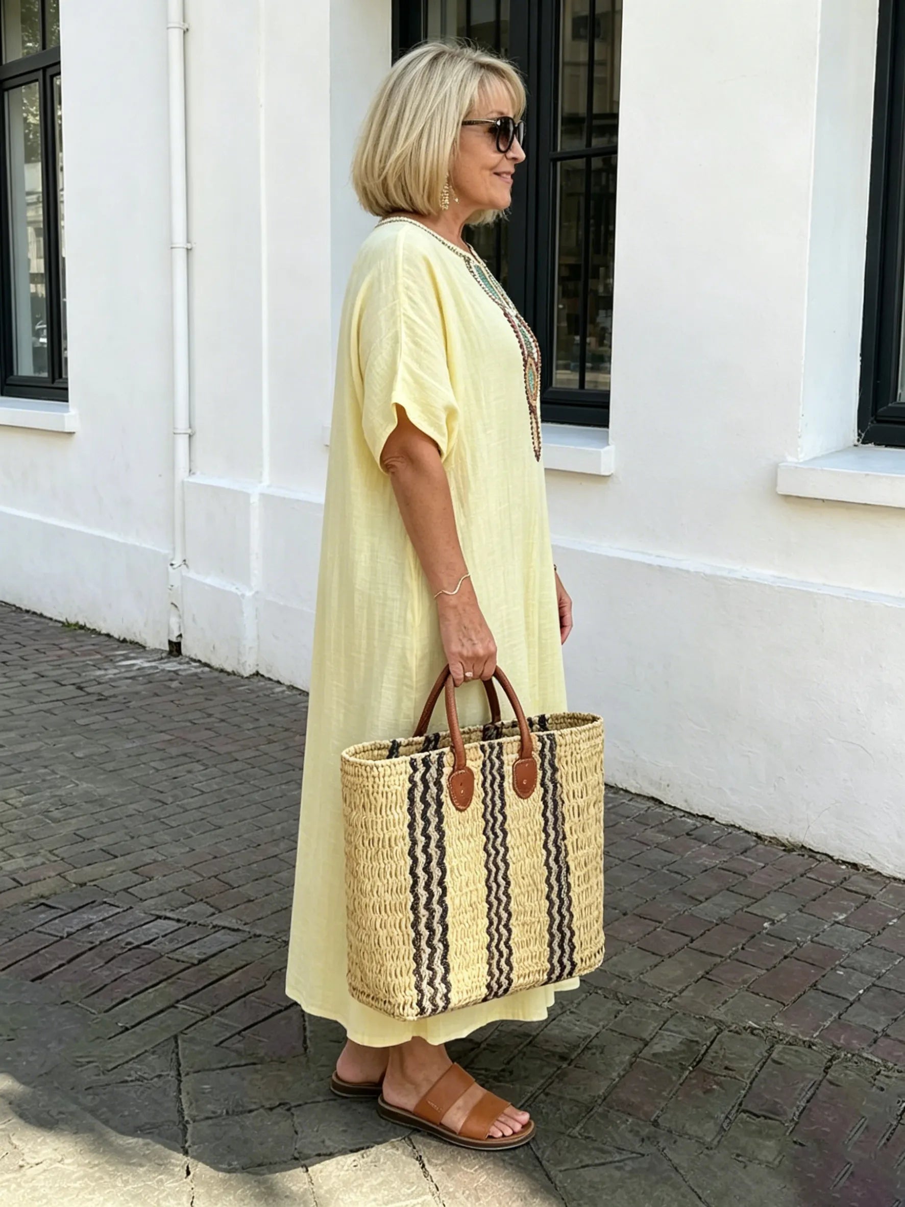 Cotton and Linen Embroidered Split Dress