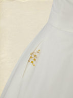 Midi Linen Dress , Sleeveless, Round Neck, Plain, Lace, French Vintage, White