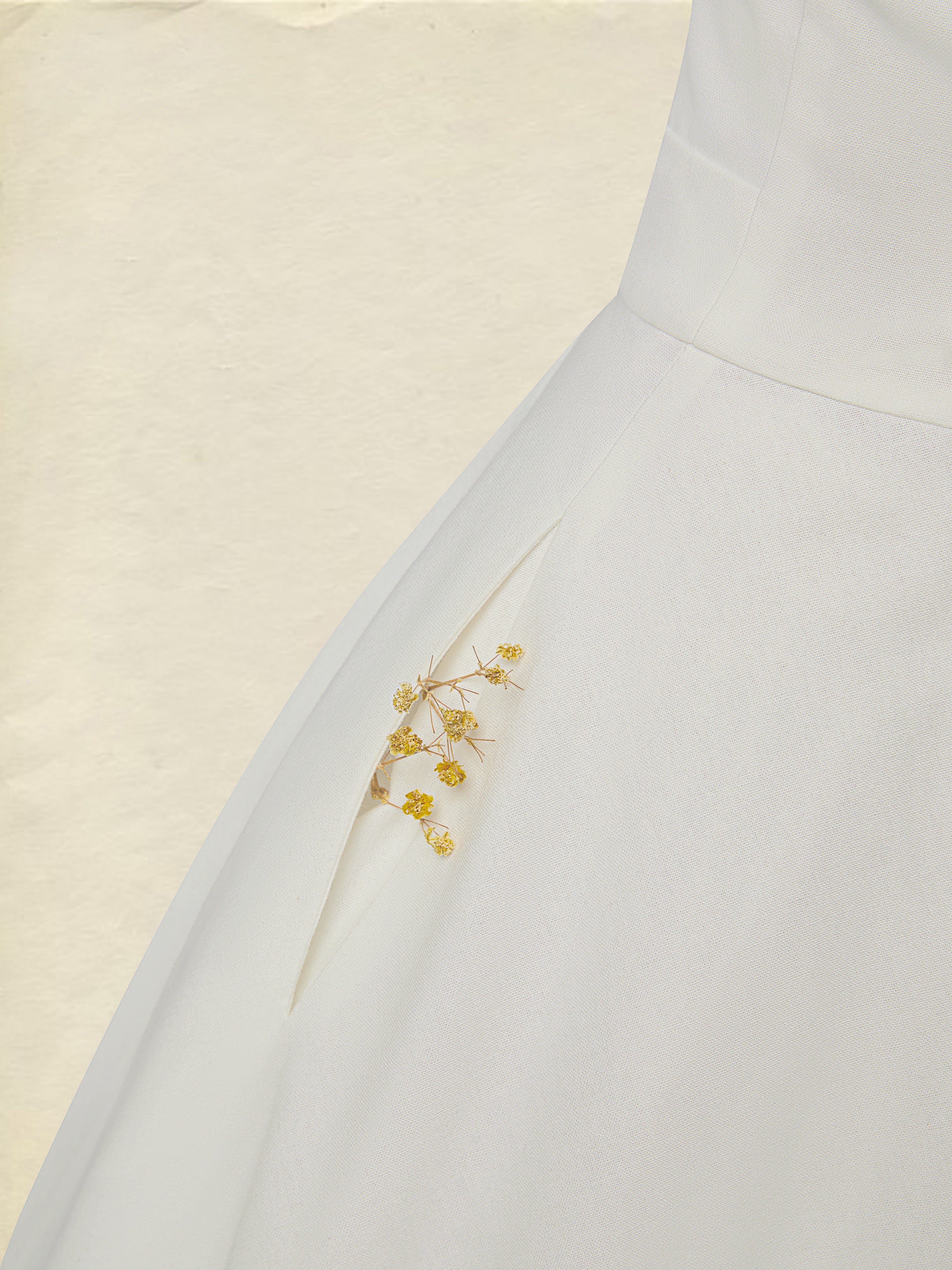 Midi Linen Dress , Sleeveless, Round Neck, Plain, Lace, French Vintage, White