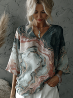 Vintage Marble Texture Collection Bohemia Women Style Gradient Gilded Pattern Linen T-shirt