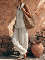 Stylish & Elegant Frog Closures Cotton-linen Two-piece Set