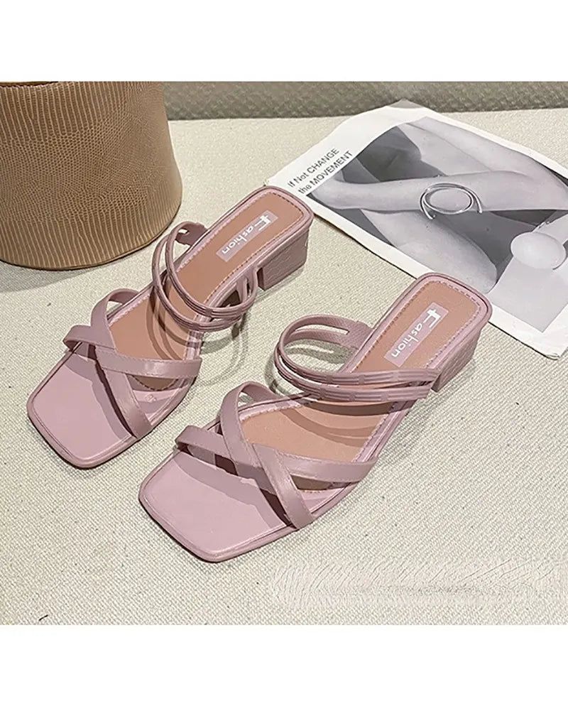 Chunky Heel Wedge Slippers Sandals Two-Way Beach Seaside Half Slippers