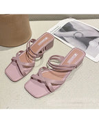 Chunky Heel Wedge Slippers Sandals Two-Way Beach Seaside Half Slippers