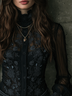 Romance Black Elegance High-Neck Lace Sheer Blouse