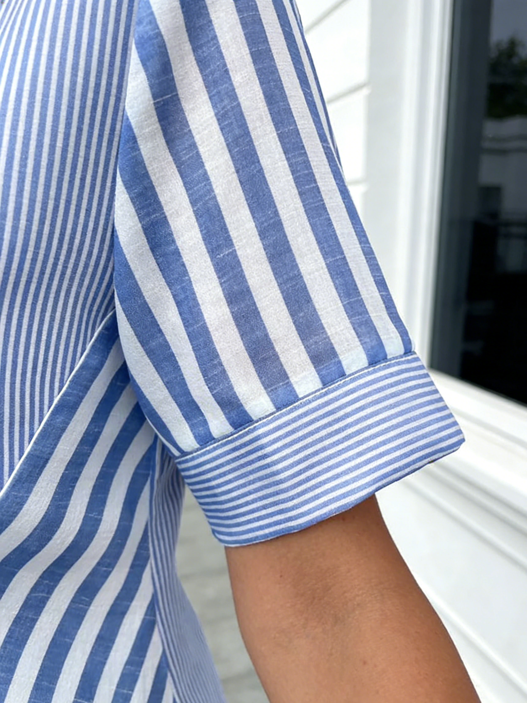 Women Blouse Casual Striped Short Sleeve Notched Regular Loose Shirt