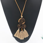 3pcs Boho Ethnic Long Sundry Colors Tassel Pendant Necklaces For Women Retro Rhinestone Drip Oil Alloy Necklace