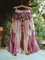 Vintage Boho Art Pattern Flowy Linen Skirt