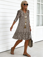 Bohemian Floral Print Half Sleeve V-neck Mid-Length Dress