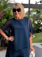 Elegant Double-layer Top and Pants Two-piece Set