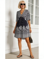Vacation Deep V Print Casual Ethnic Style Dress
