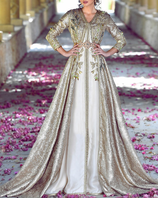 Women's V Neck Embroidered Kaftan Dress