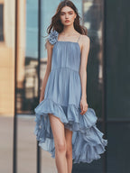 Elegant Irregular Hem 3D Flower Dress