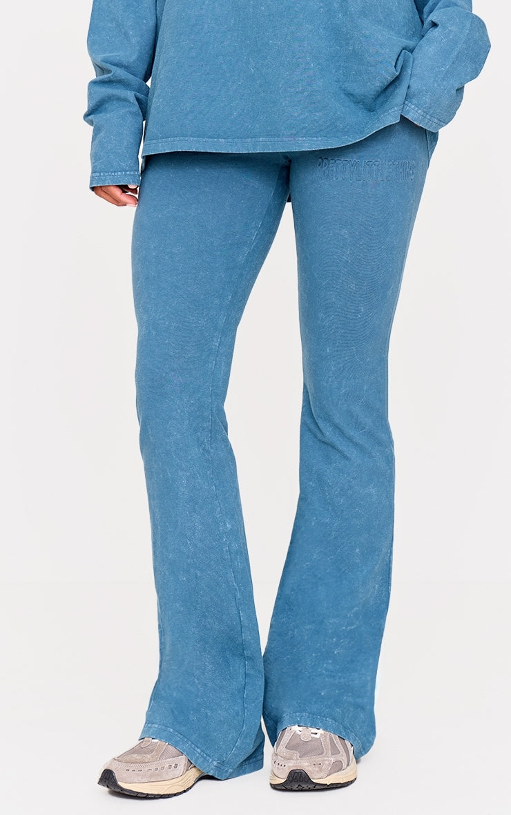 PRETTYLITTLETHING Midnight Blue Embossed Logo Washed Skinny Flare Pants