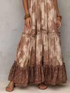 Boho Cocoa Blossom Tiered Halter Maxi Dress