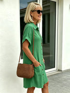 Solid Color Shirt Dress Simple, Made of Breathable, Featuring a Lapel Collar and Orderly Button Arrangement That Adds a Vintage Charm