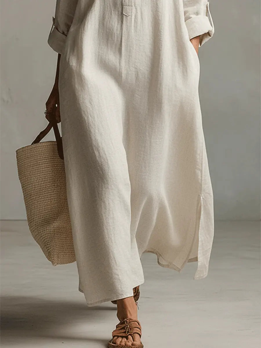 Women's Solid Color Art Casual Fashion Cotton Linen Maxi Dress