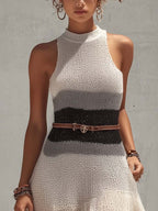 Beige Black Gray Color Block Knit Mini Dress
