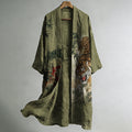 Men's Vintage Bamboo & Tiger Japanese Art Print  Linen Long Kimono