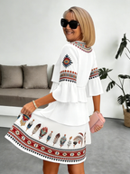 Chiffon Vacation Prints Color Round Neck Cake Skirt Splicing Dress Mid-length