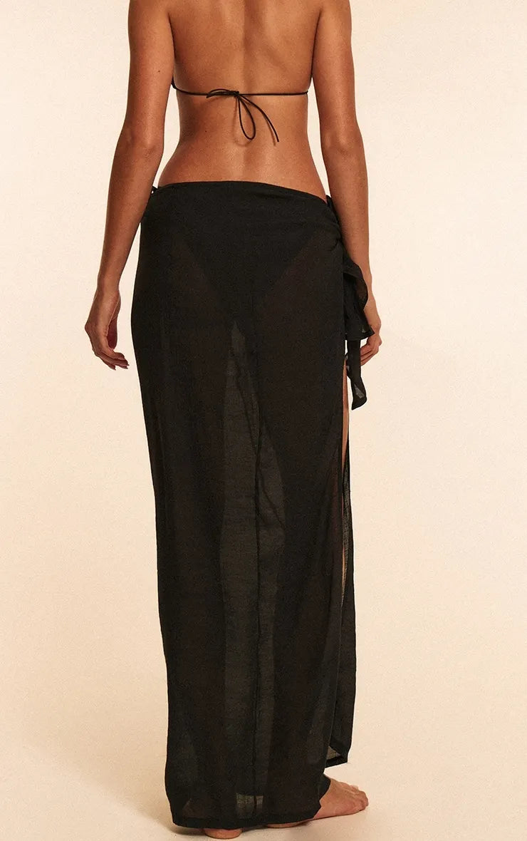 Black Linen Look Beach Sarong