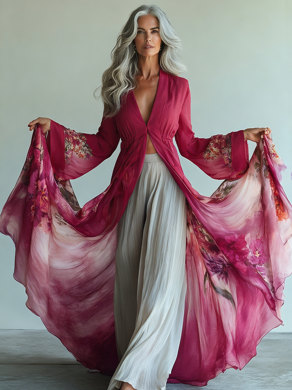 Embroidered Retro Loose Embroidered Printed Contrast Color Dress1475