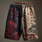 Men's Japanese Calligraphy And Dragon Art Linen Shorts