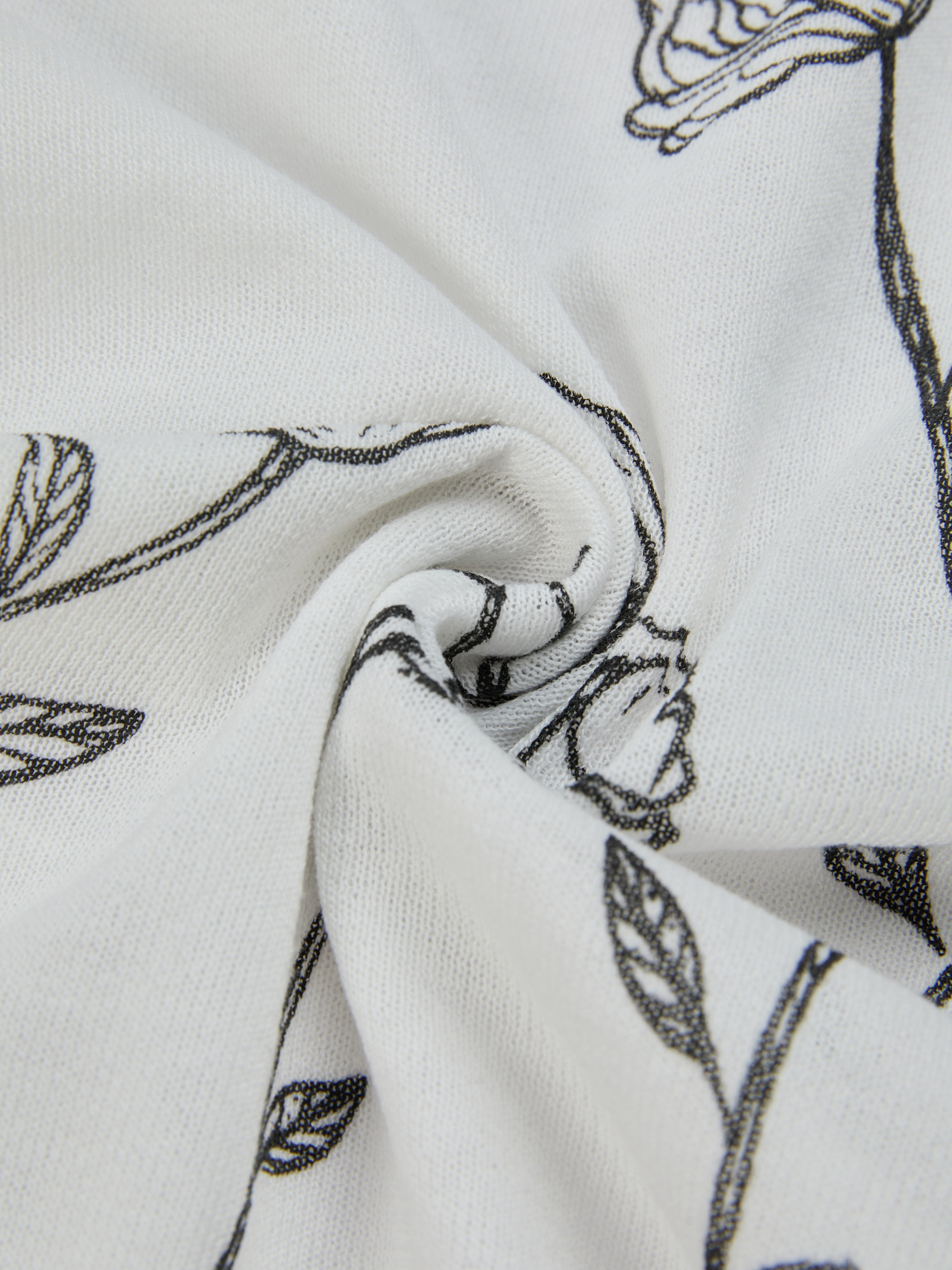 Sweater, Short Sleeves, Shawl Collar, Floral, Button Design, Inner Vest Not Included, White