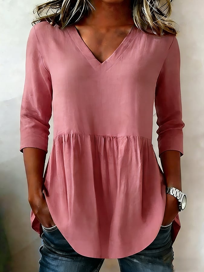 Women's Casual V-neck Cotton Shirt