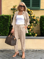 Long Sleeve Button Shirt &Minimalist Solid Two-piece Set