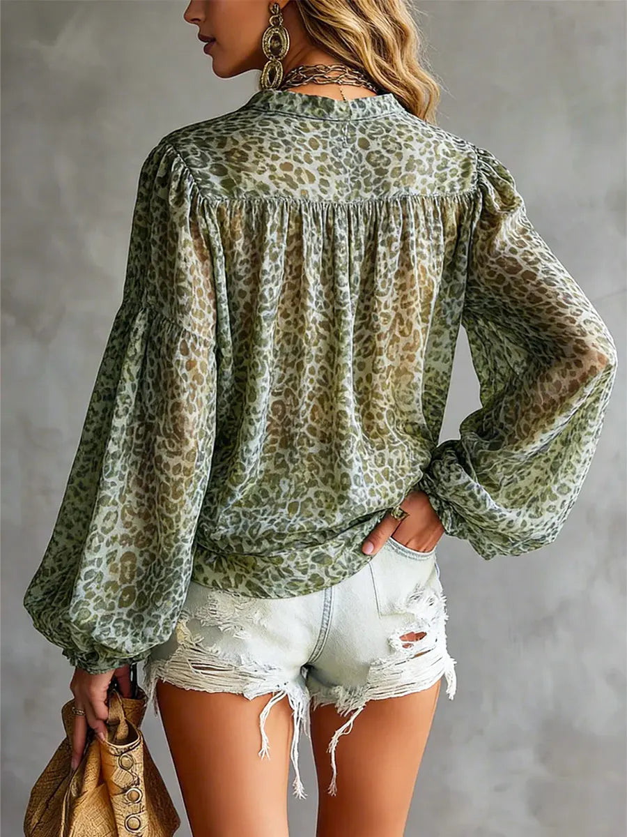Women's Retro Leopard Art Casual Stylish Long Sleeve Shirt