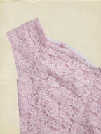 Midi Cotton Dress, Sleeveless, Off The Shoulder, Plain, Lace, French Vintage, Pink