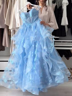3d flower gauze ruffled Sleeveless Tube Maxi Dresses Fairytale Dress