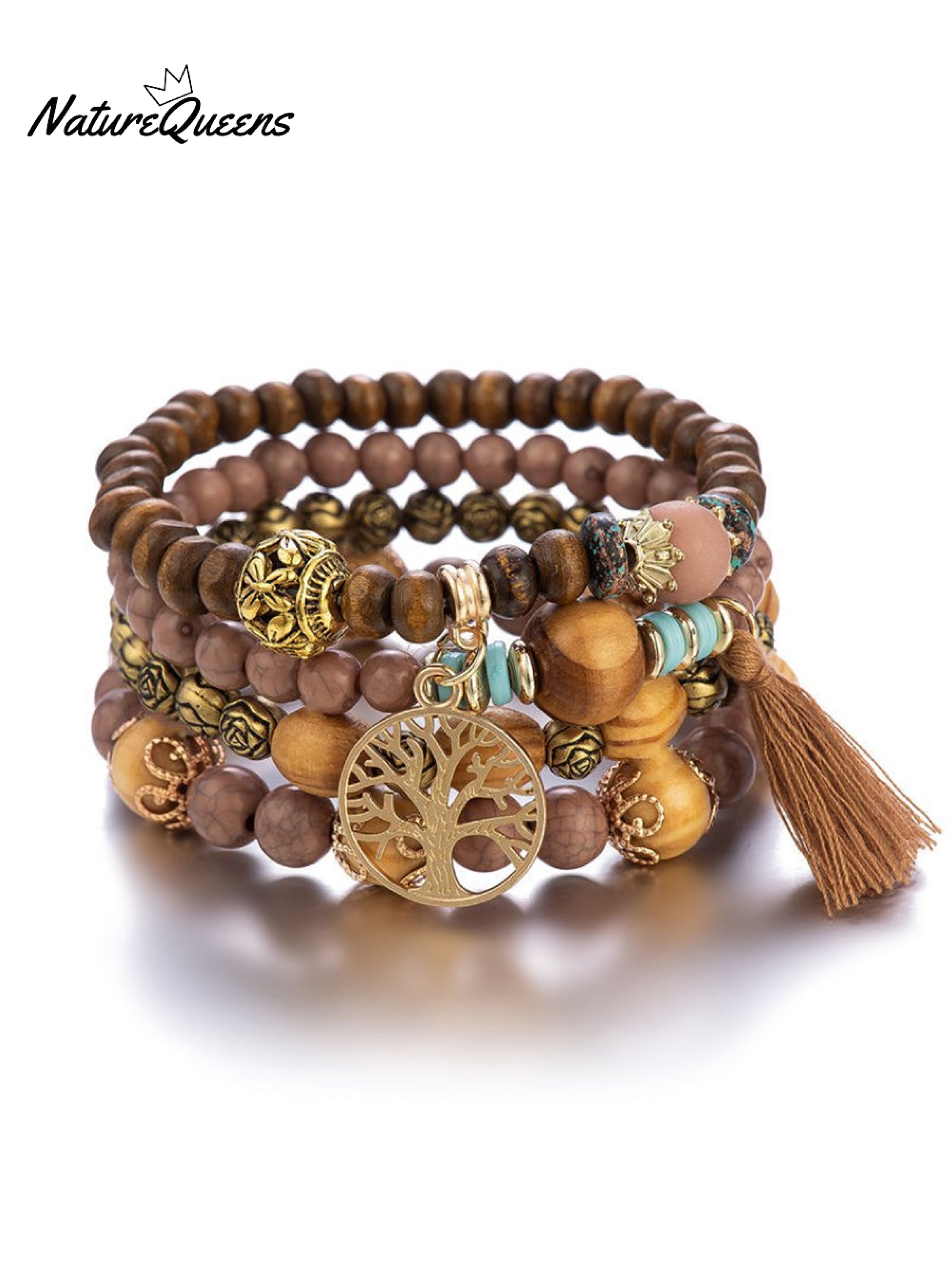 Boho Multi-layered Wooden Beaded Bracelet