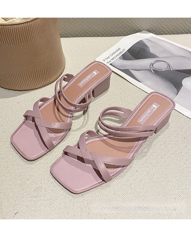 Chunky Heel Wedge Slippers Sandals Two-Way Beach Seaside Half Slippers