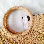 Straw Bag Versatile Women's Bag Casual Round Bucket Woven Straw Bag Vacation Beach Bag