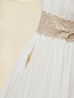 Maxi Linen Dress , Cap Sleeves, V Neck, Plain, Lace, Vintage, White