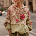 Women's Retro Floral Colorblock Casual Comfort Hooded Sweatshirt