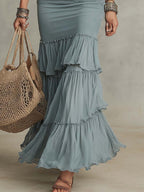 Vintage Ruffle Trim And Ruched Chiffon Midi Dress