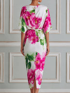 Elegant Floral Draped Midi Dress